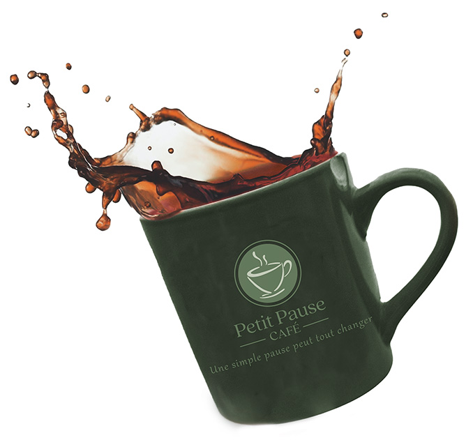 Petit Pause Cafe Logo on a cup of coffee